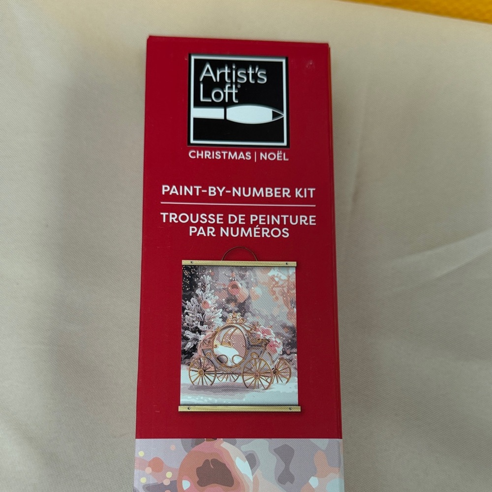 Artist's Loft Christmas Paint-By-Number Kit Carriage pink white tree holiday art